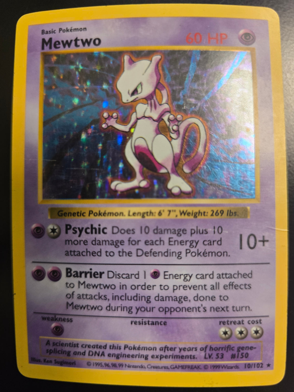 Mewtwo (Shadowless) 10/102 Base Set Unlimited Holofoil LP